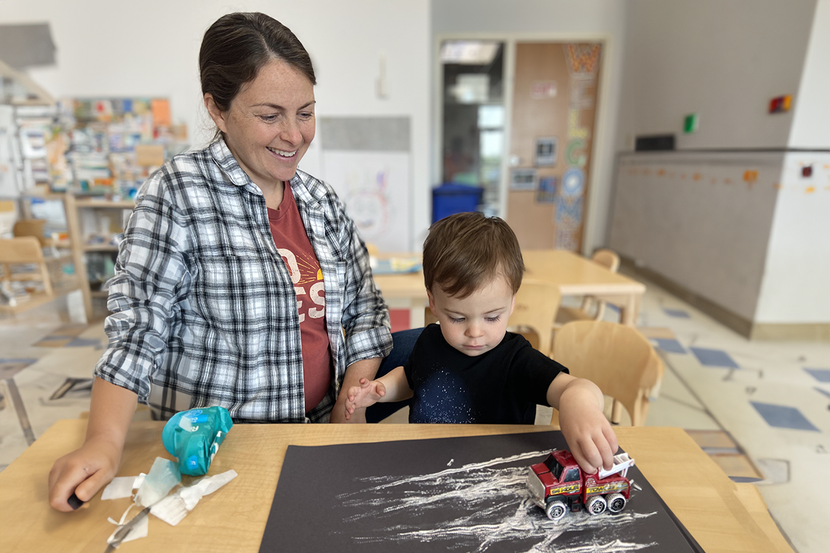 mother and son having fun during family fun program